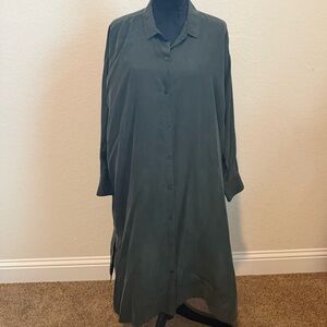 Eileen Fisher Silk Olive Green Shirt Dress